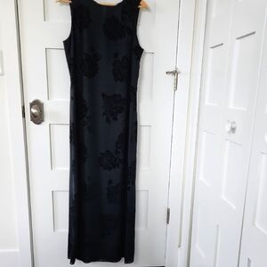 Casual Corner Black Velvet Burnout Maxi Dress Size 8 Wedding Evening Prom